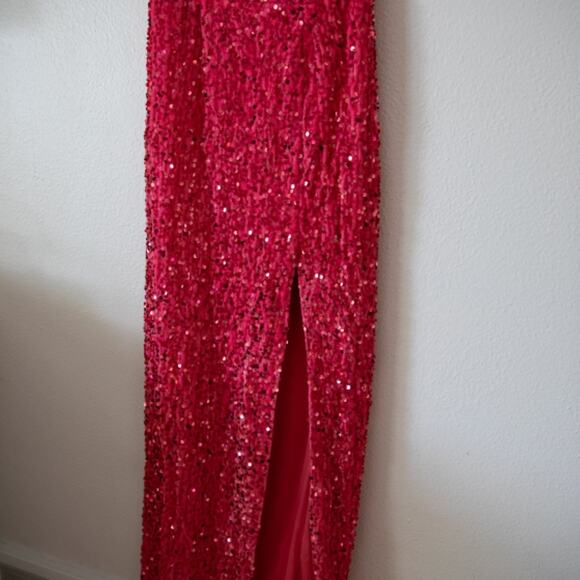 Yelure Long Velvet Sequin One Shoulder Fitted Prom Dress - Picture 5 of 8
